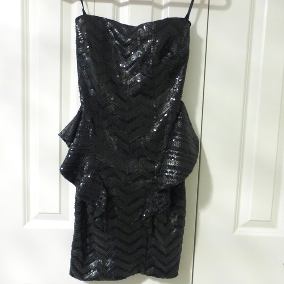 BEBE black sequins strapless peplum party dress - Picture 1 of 12